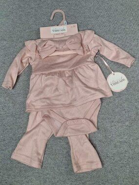 Baby Girl 3 Piece Outfit Pants Set Baby Shower Photo Headband Outfit 0-3M NWT